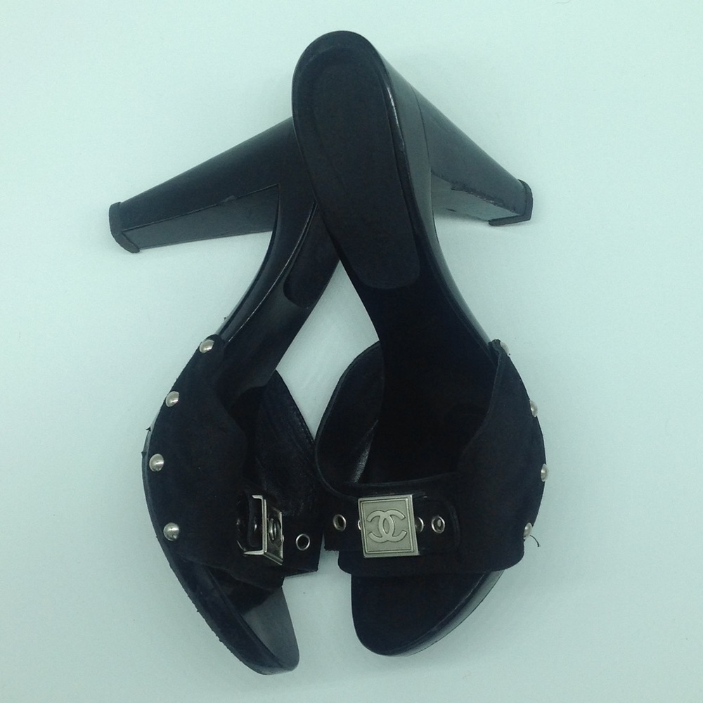 CHANEL 5 inch MULE HEELS